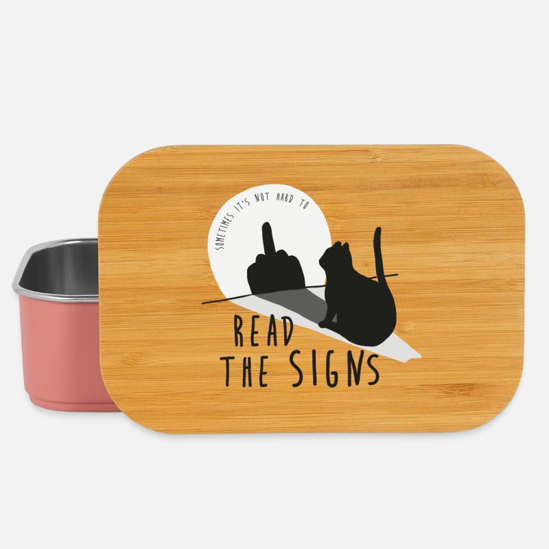 Read the signs. Katze, Mittelfinger, Schatten - Lunch Box - Hellrosa