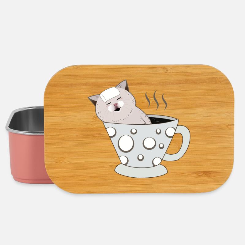 Kätzchen, das sich in einer dampfenden Polkadot-Teetasse entspannt - Lunch Box - Hellrosa