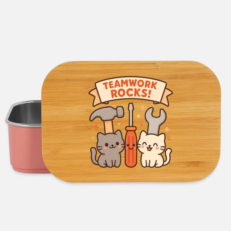 Teamwork Rocks – Chats mignons avec des outils - Boîte à goûter - rose clair