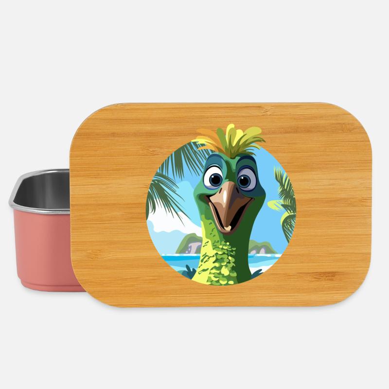 Exotic Bird and Palm Trees Drawing - Lunch Box - light pink