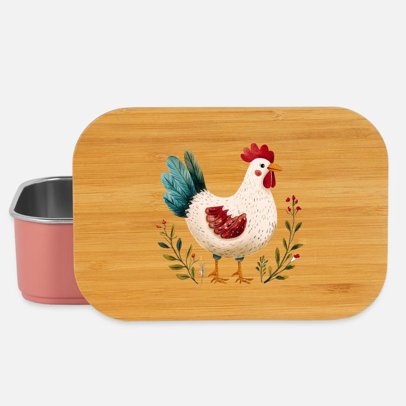 Rustikales Huhn Illustriert Blumen - Lunch Box - Hellrosa