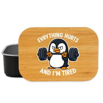 Grumpy Penguin Lifting Weights - Lunch Box - black - Front