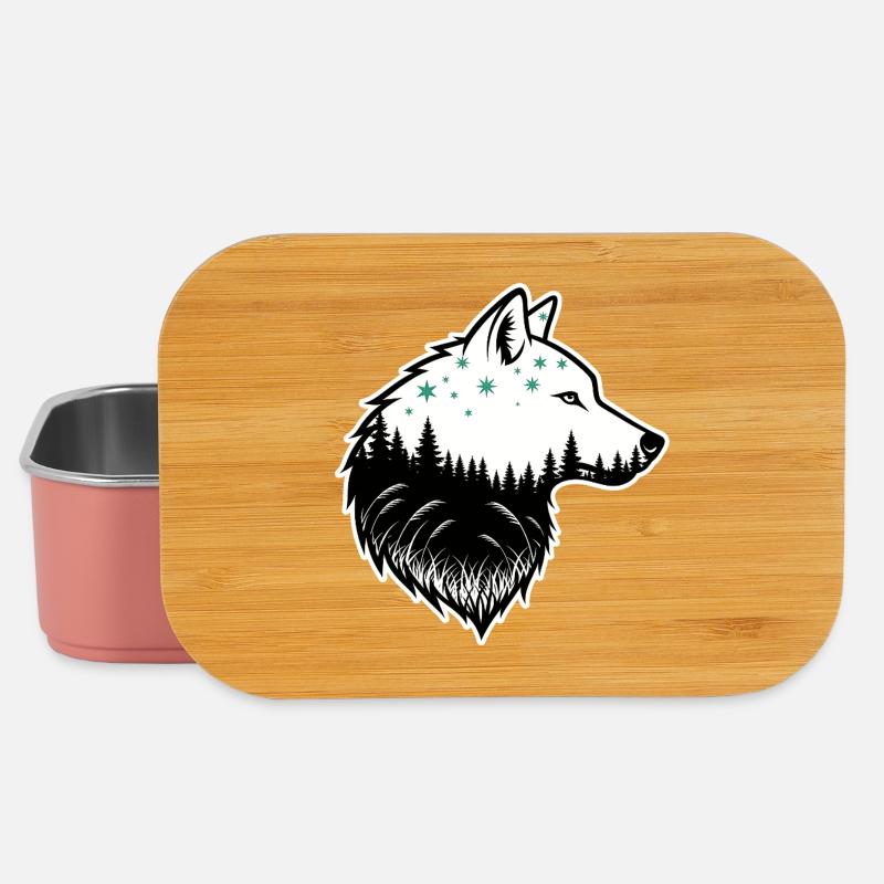 Wolf Silhouette Nachtwald Design - Lunch Box - Hellrosa