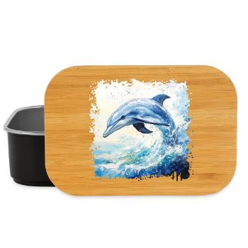Fun-loving dolphin in watercolor swirl - Lunch Box - black - Front