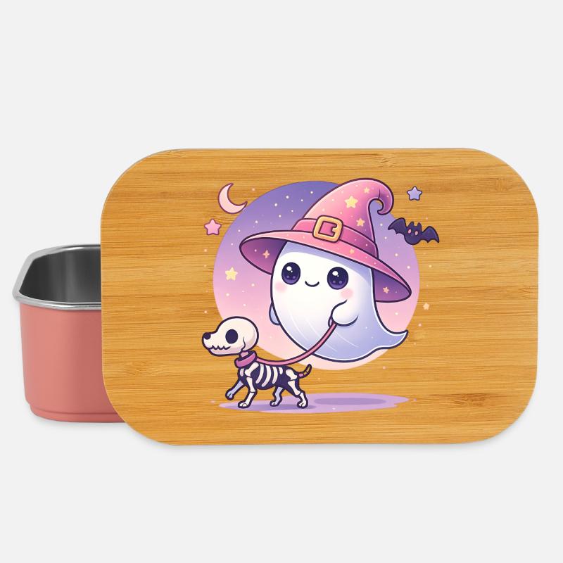 Pink Witch Ghost with Skeleton Dog – Halloween - Lunch Box - light pink