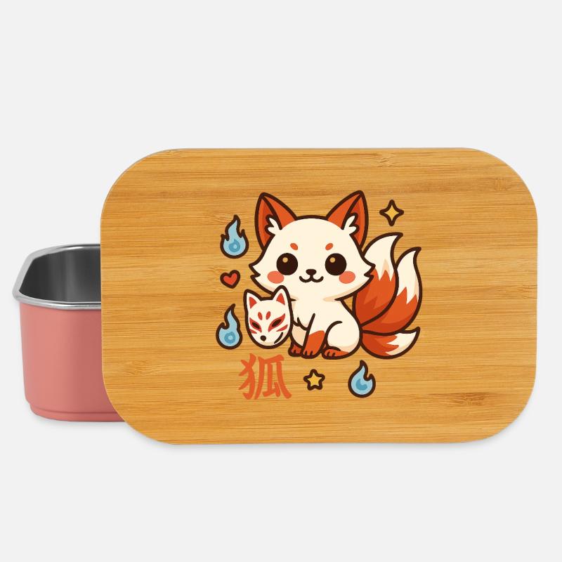 Kitsune Feu Ami Dessin Animé - Boîte à goûter - rose clair