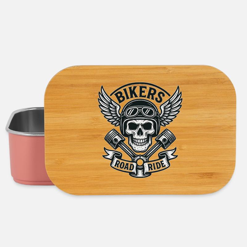 Crâne Biker Ailes Pistons Route - Boîte à goûter - rose clair