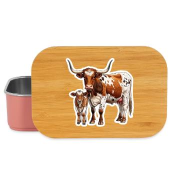 Texas Longhorn with Calf – Proud Western Family - Lunch Box - light pink - Front