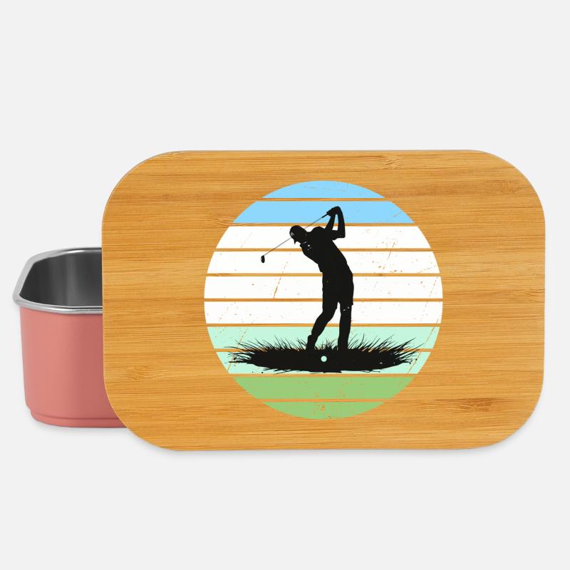Golf silhouette in retro stripe circle - Lunch Box - light pink