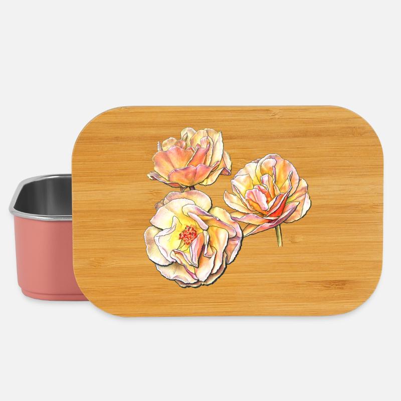 Three Yellow Pink Rose Blossoms Colour Pencil Draw - Lunch Box - light pink