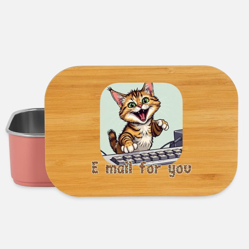 Cat composition: Mail kitten on the PC - Lunch Box - light pink