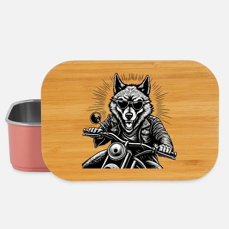 Wolf on Motorcycle Leather Jacket Graphic - Lunch Box - light pink