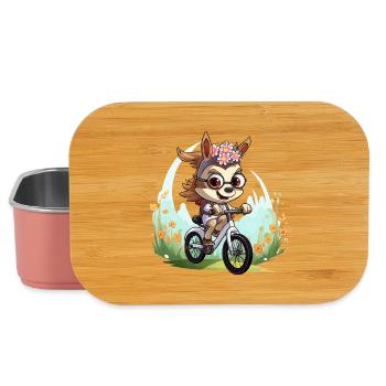 Floral wreath deer on bicycle - Lunch Box - light pink - Front