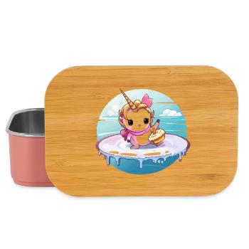 Licorne sur une planche de surf avec cupcake - Boîte à goûter - rose clair - Devant