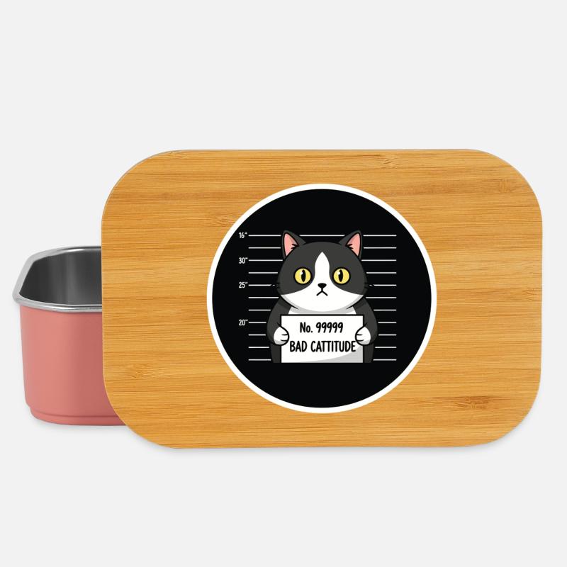 Bad Cattitude Cat Mugshot - Lunch Box - light pink