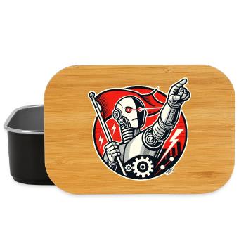 Robot with flag and outstretched arm - Lunch Box - black - Front