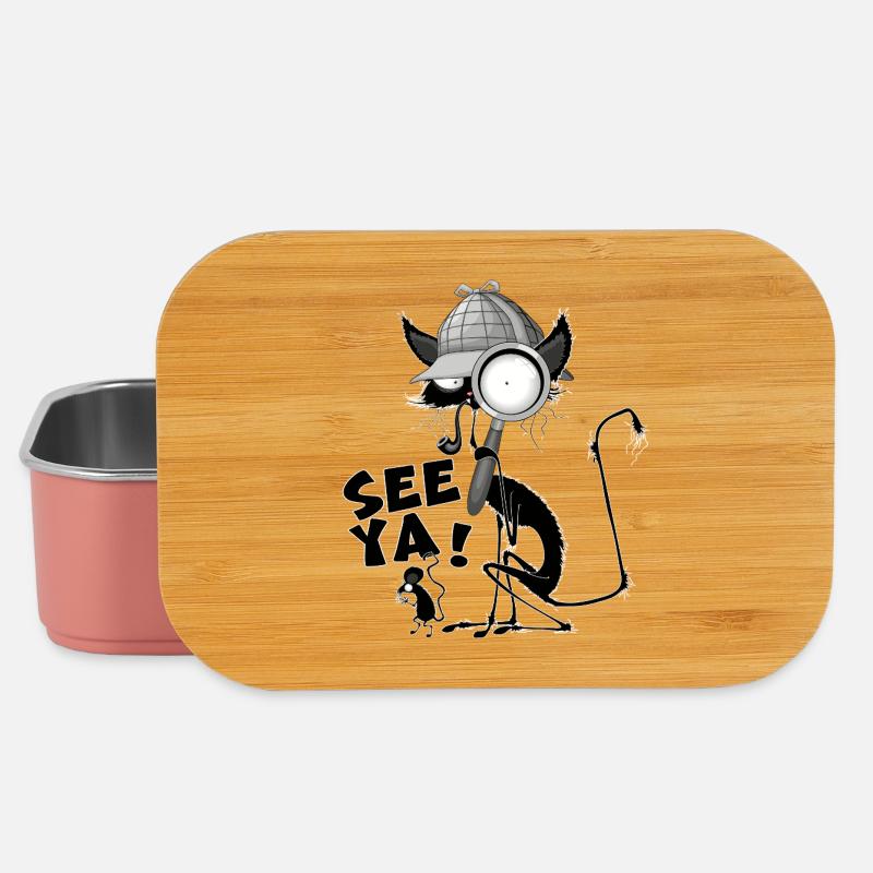"SEE YA!" Black Cat and Mouse Funny Meme - Lunch Box - light pink