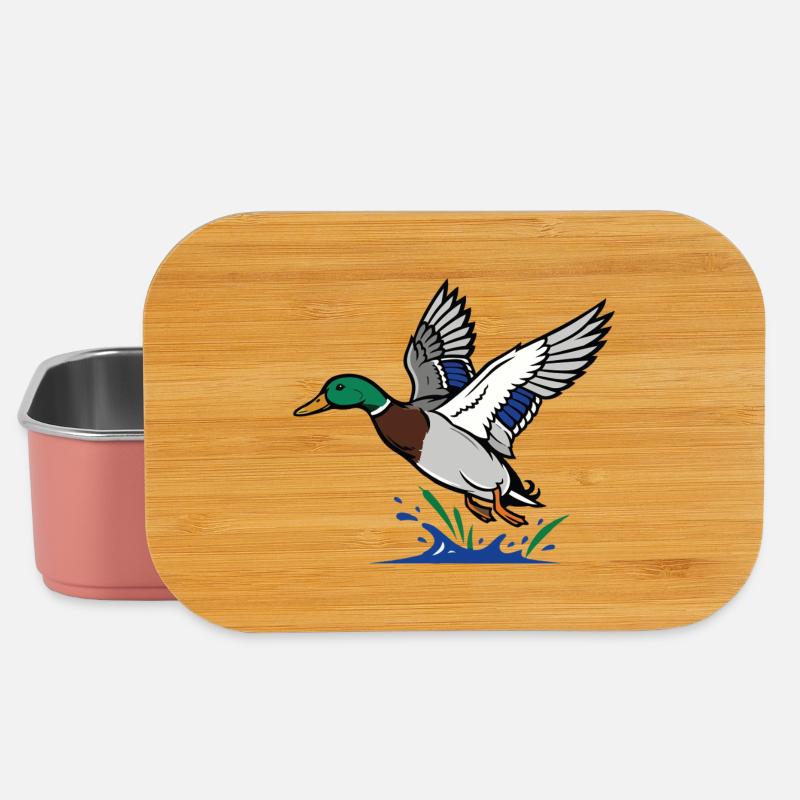 Mallard In Flight Wild Nature Pond - Lunch Box - light pink