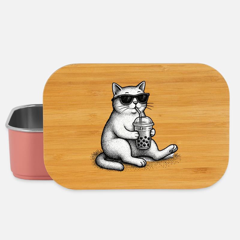 Bubble Tea Cat - Lunch Box - light pink