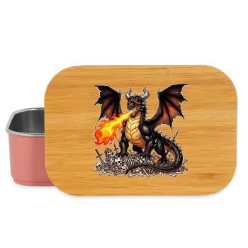 Dragon noir debout sur les squelettes de casse-cou - Boîte à goûter - rose clair - Devant