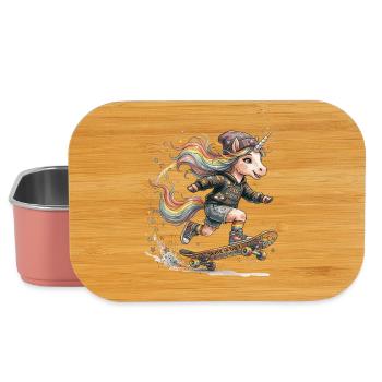 Licorne patineuse avec crinière arc-en-ciel - Boîte à goûter - rose clair - Devant