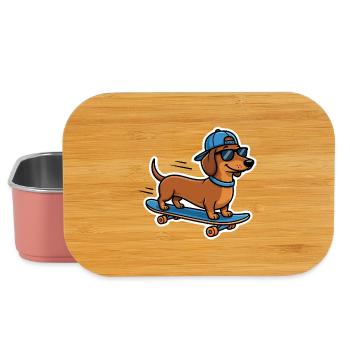 Cooler Dackel Skateboard Hund Skater T-Shirt - Lunch Box - Hellrosa - Vorne