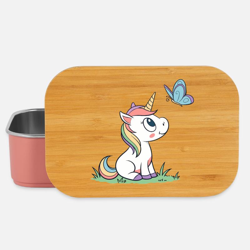 Mignonne licorne bébé curieuse et papillon mag v01 - Boîte à goûter - rose clair