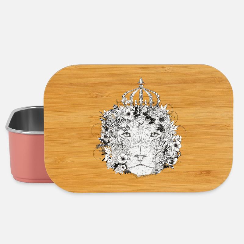 majestätisch geschmückter Löwe mit Blumen & Krone - Lunch Box - Hellrosa