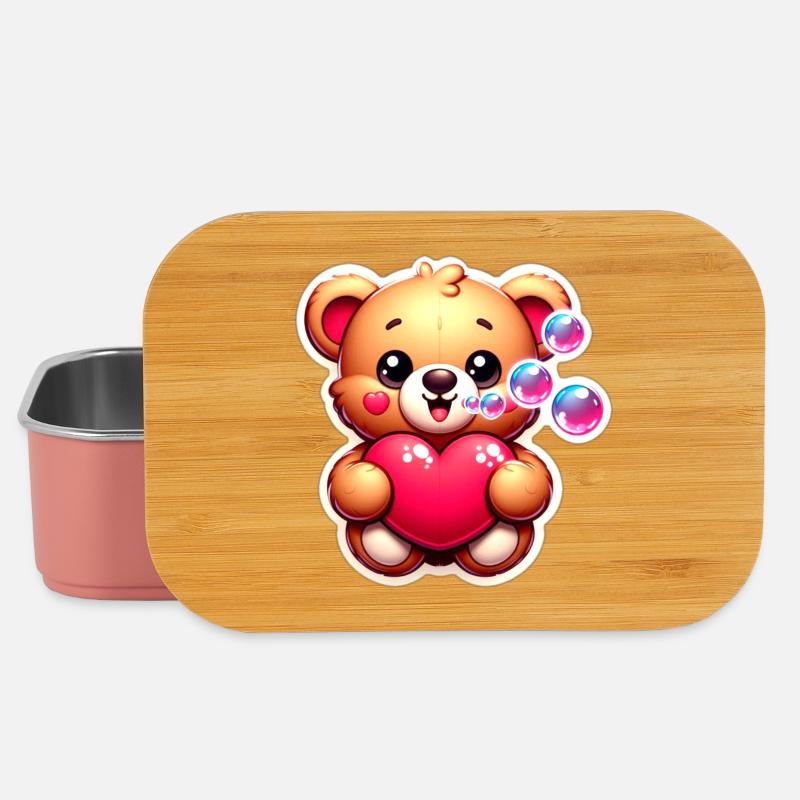 Teddybär mit Herz und Seifenblasen - Lunch Box - Hellrosa