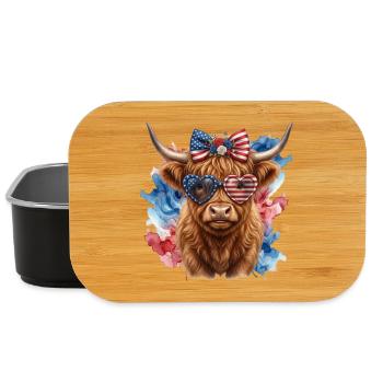 Highland Cow mit Herzbrille - Lunch Box - Schwarz - Vorne