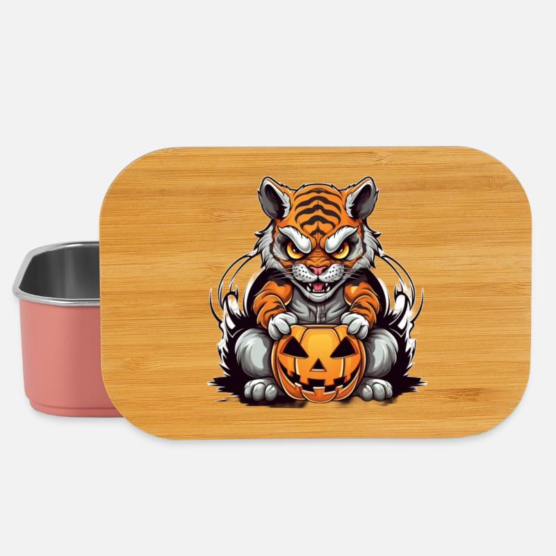 Grim Tiger Halloween Design - Lunch Box - light pink