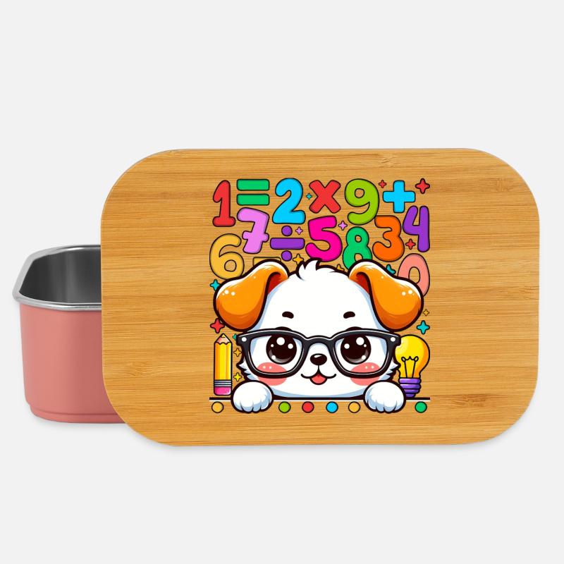 Number Day Maths Cute Math Pup Printed T-Shirt - Lunch Box - light pink