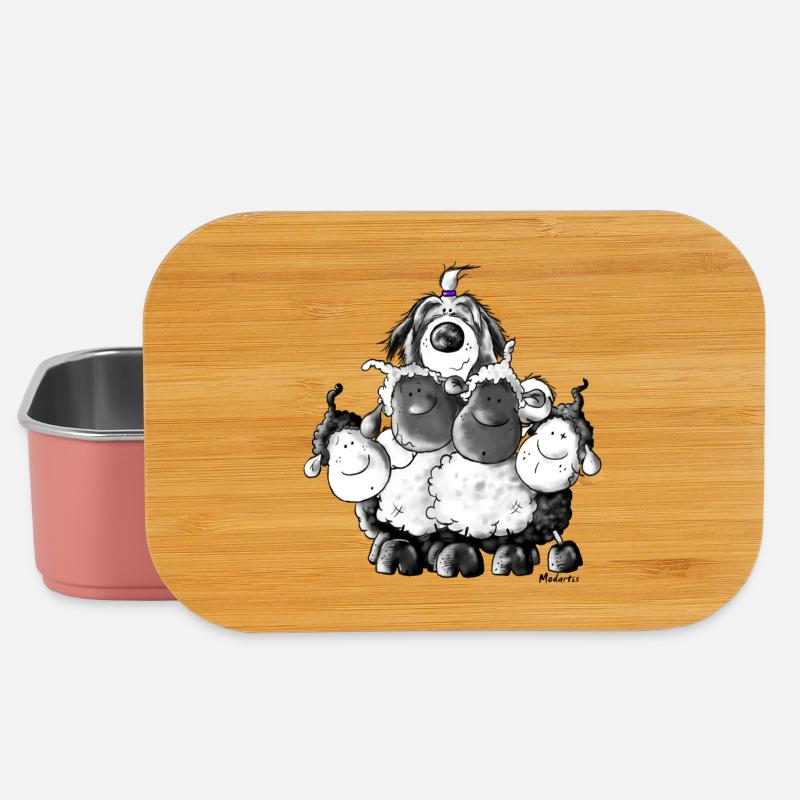 Bearded Collie and sheep - Herding dog design - Lunch Box - light pink