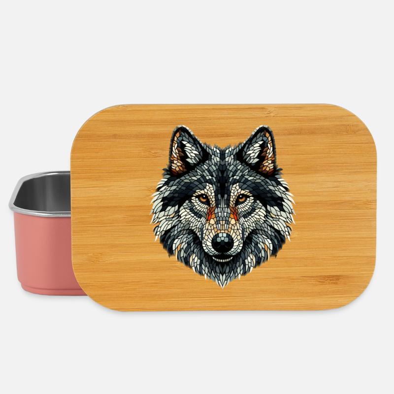 Bunter Wolf im Mosaik-Stil - Lunch Box - Hellrosa
