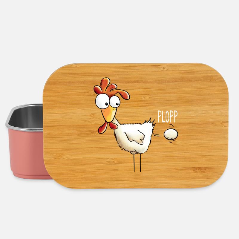 Plopp es ist raus das Ei - Huhn - Hahn - Gockel - Lunch Box - Hellrosa