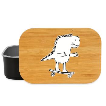 Dino Skateboard Cartoon, Cool Dinosaur Nerd Kids - Lunch Box - black - Front