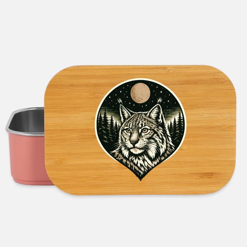 Silent Focus - Luchs im Woodcut Stil - Lunch Box - Hellrosa