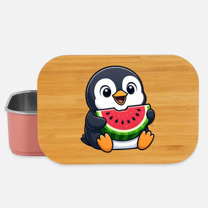 Lustiger Pinguin mit Melone Sommerfrucht Cartoon - Lunch Box - Hellrosa