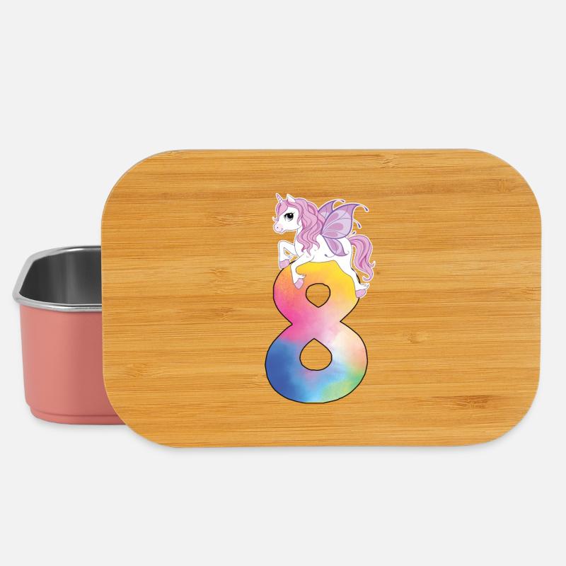 Einhorn mit Regenbogenzahl 8. Geburtstag - Lunch Box - Hellrosa