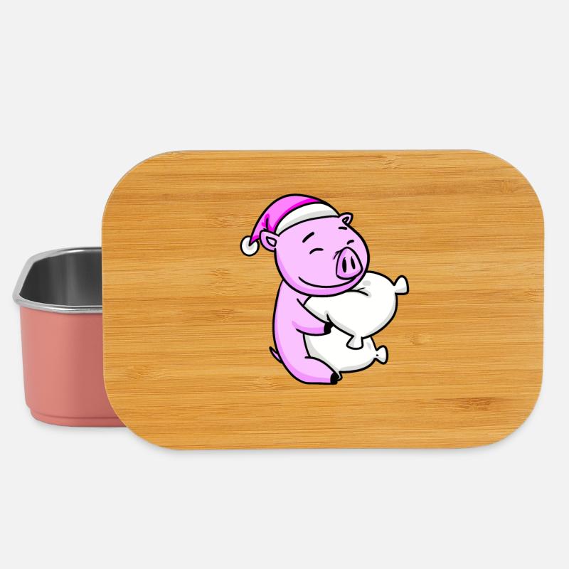 Cochon avec oreiller et bonnet de couchage - Boîte à goûter - rose clair