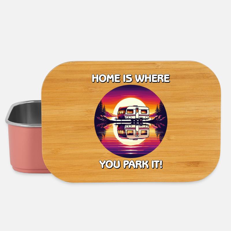 La maison est là où vous le garez Retro Sunset Campervan - Boîte à goûter - rose clair