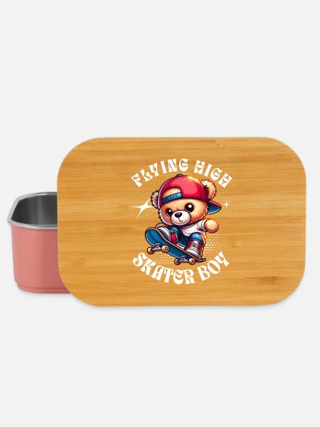 Skater teddy bear on skateboard - Lunch Box - light pink