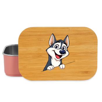 Cute Husky Looking Out Cartoon Animal Illustration - Lunch Box - light pink - Front