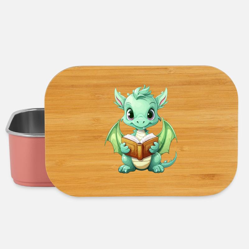 Kritzelnder Drache mit Buch - Lunch Box - Hellrosa