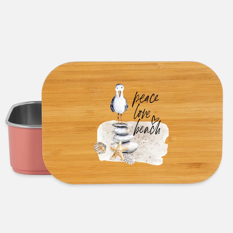 Beach Bird on Stone Stack Watercolors - Lunch Box - light pink