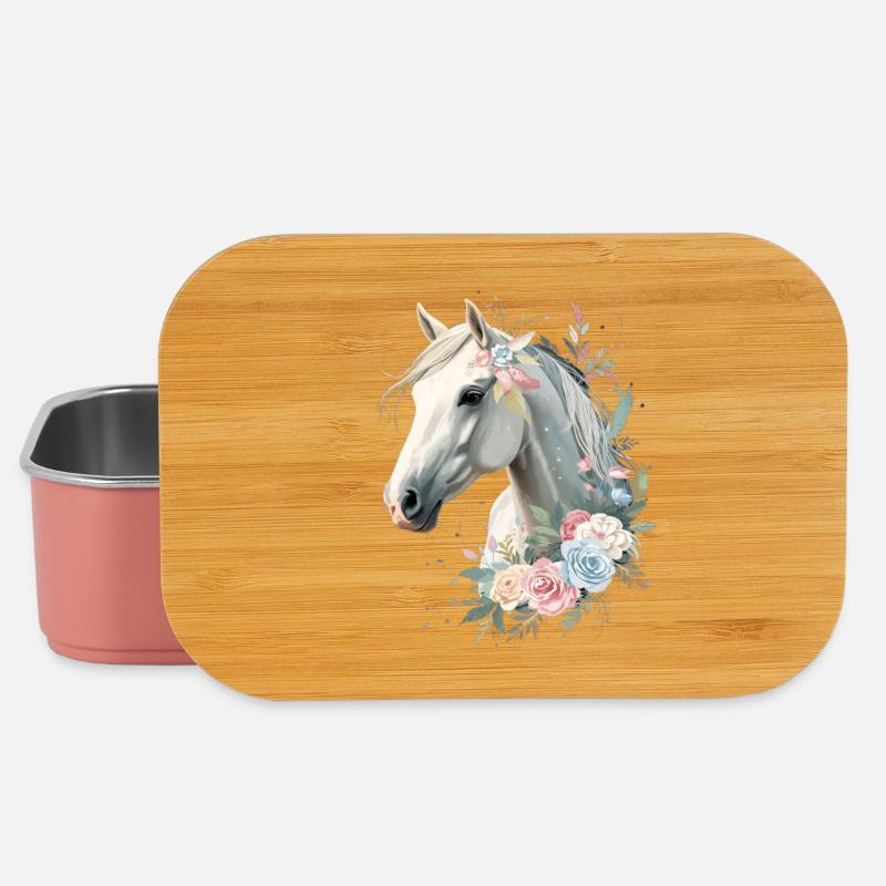 Pferd mit Blumenkranz Aquarell - Lunch Box - Hellrosa