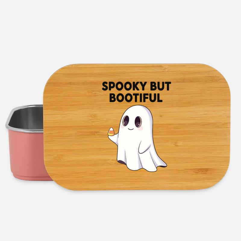Spooky But Bootiful Cute Ghost Holding Candy Corn  - Lunch Box - light pink