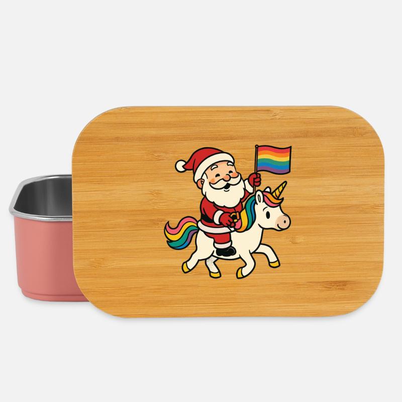 Süßer Weihnachtsmann reitet Einhorn mit Regenbogen - Lunch Box - Hellrosa