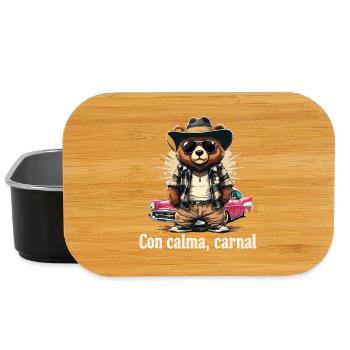 Bear in retro flair with car - Lunch Box - black - Front