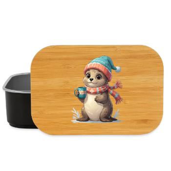 Loutre d’hiver avec coupe et écharpe - Boîte à goûter - noir - Devant